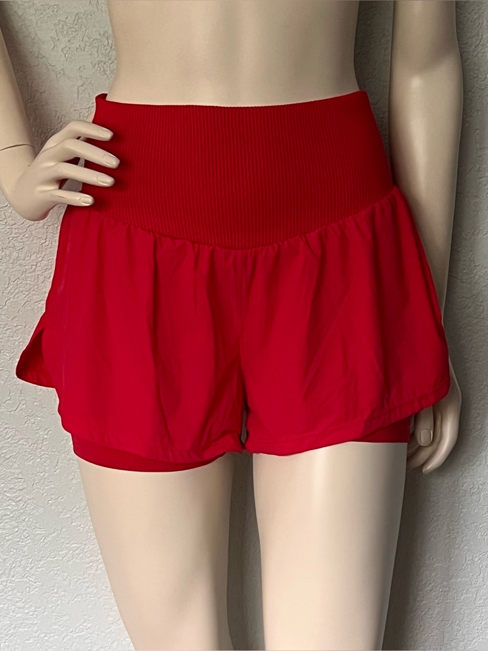JoyLab High Rise Running Shorts With Built In Biker Shorts Pockets Red Medium